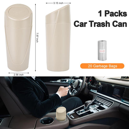 Car Trash Can, 2 Packs Mini Car Trash Bin with Lid, Leakproof Cup Holder Car Garbage Can with 60 Trash Bags, Vehicle Front Back Seat Organizers and Storage for Car, Home, Office, Black