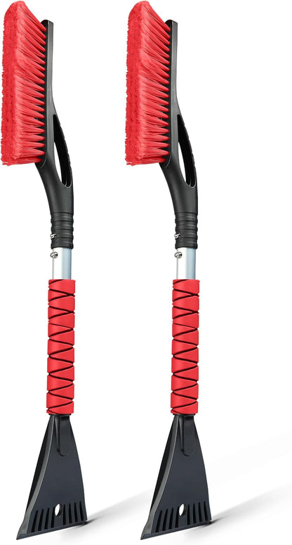 EcoNour 27" Car Snow Brush and Ice Scrapers for Car Windshield (2 Pack) | Scratch Free Bristle Head Snow Brush & Tough Window Snow Scraper with Aluminium Body | Snow Removal Winter Car Accessories