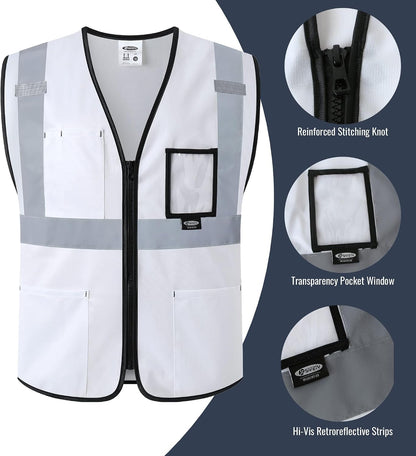JKSafety Safety Vest for men women Hi Vis Vest with Pockets and Zipper High Visibility Meet ANSI Standard（BX310