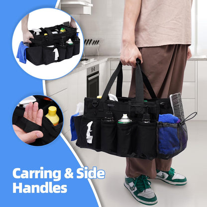 Large Cleaning Supplies Bags for Housekeepers, Professional Wearable Cleaning Supply Caddy for House Cleaners Detail Car Cleaning Supplies Organizer Tote with Handle, Grey