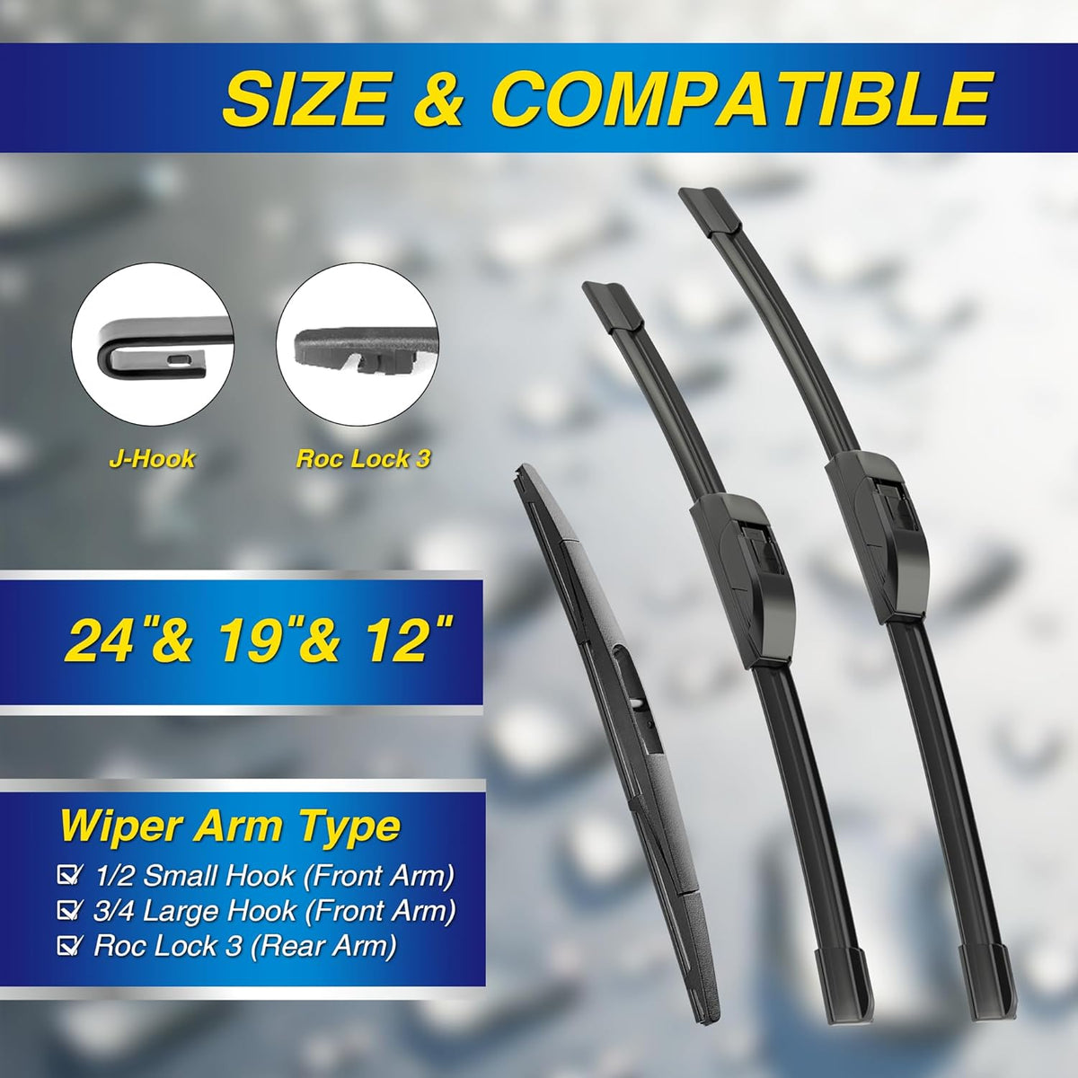 5 PLUS® Silicone Windshield Wipers Replacement for 2019-2024 Toyota RAV4/ 2006-2015 Mazda 5 Wiper Blades(Set of 3), Windshield Wiper Blades For My Car-26"/16"/12" - Colors A
