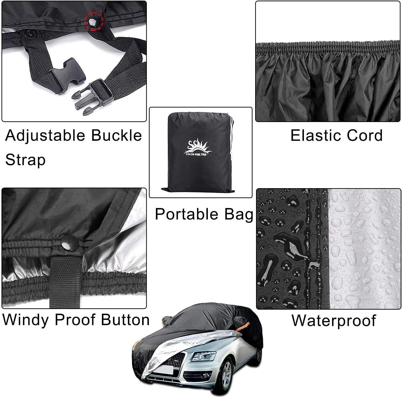 Full Car Covers for Sedan, Car Cover Waterproof All Weather Windproof Dustproof UV Protection Scratch Resistant Indoor Outdoor Univers