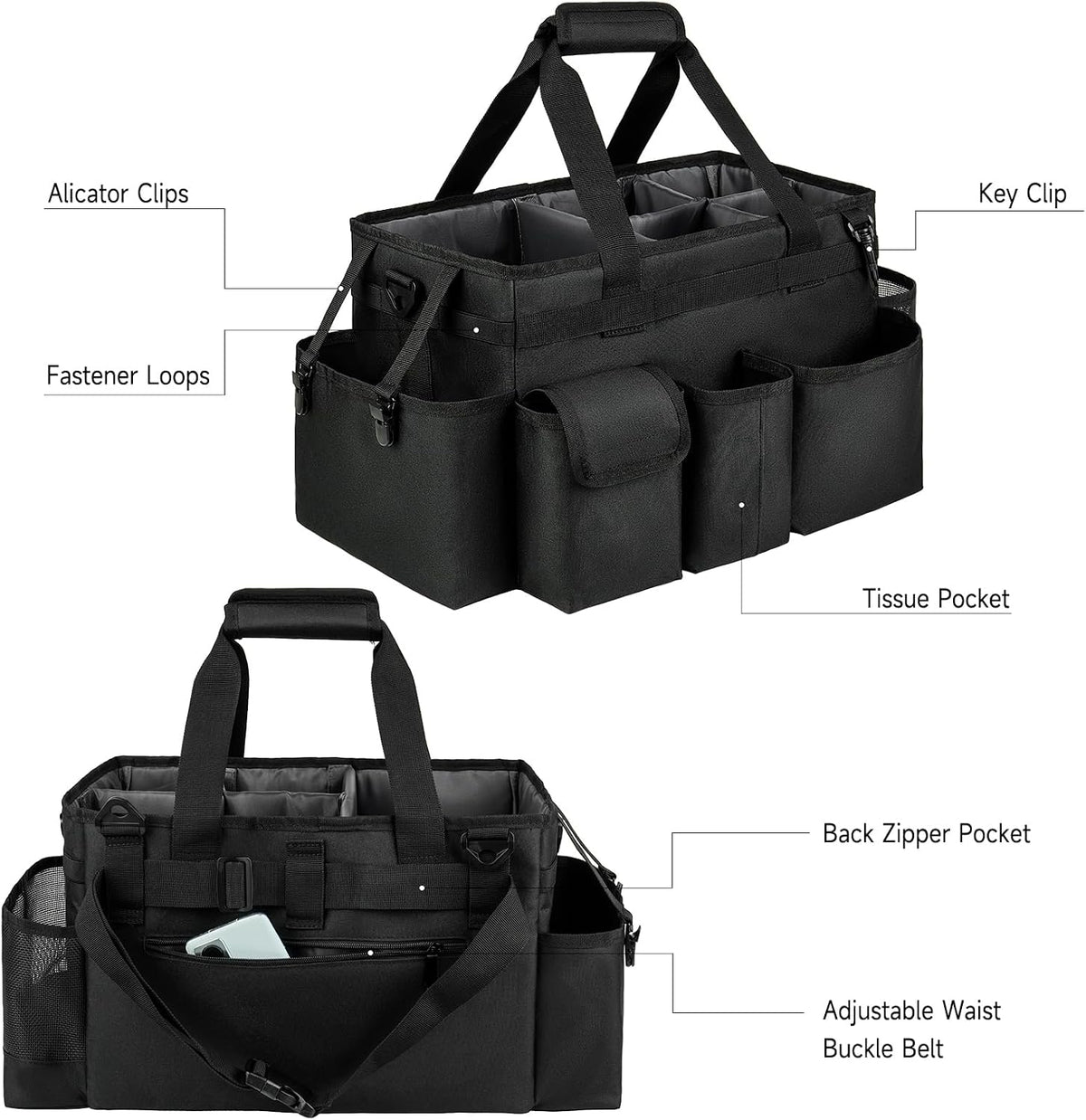 Cleaning Caddy,Cleaning Bag for Housekeepers,Cleaning Supplies Organizer with Handle,Black
