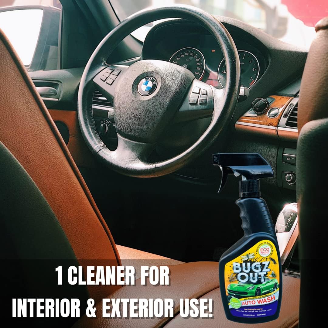 Car Bug Cleaner, Remover & Wash - Spray Bugs, Tar, Bird Poop Off Exterior of Car & Windshield. Remove Black Streaks Without Scratching or Removing Paint. 24 oz bottle w/ Microfiber Cloth