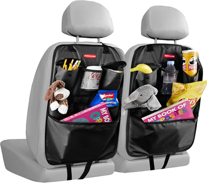 Rubbermaid Backseat Car Organizer, Kick Mats and Seat Back Protector, Car Organizer for Kids with 6 Storage Pockets, Travel Essentials for SUV, Truck, Car - 2 packs Gray