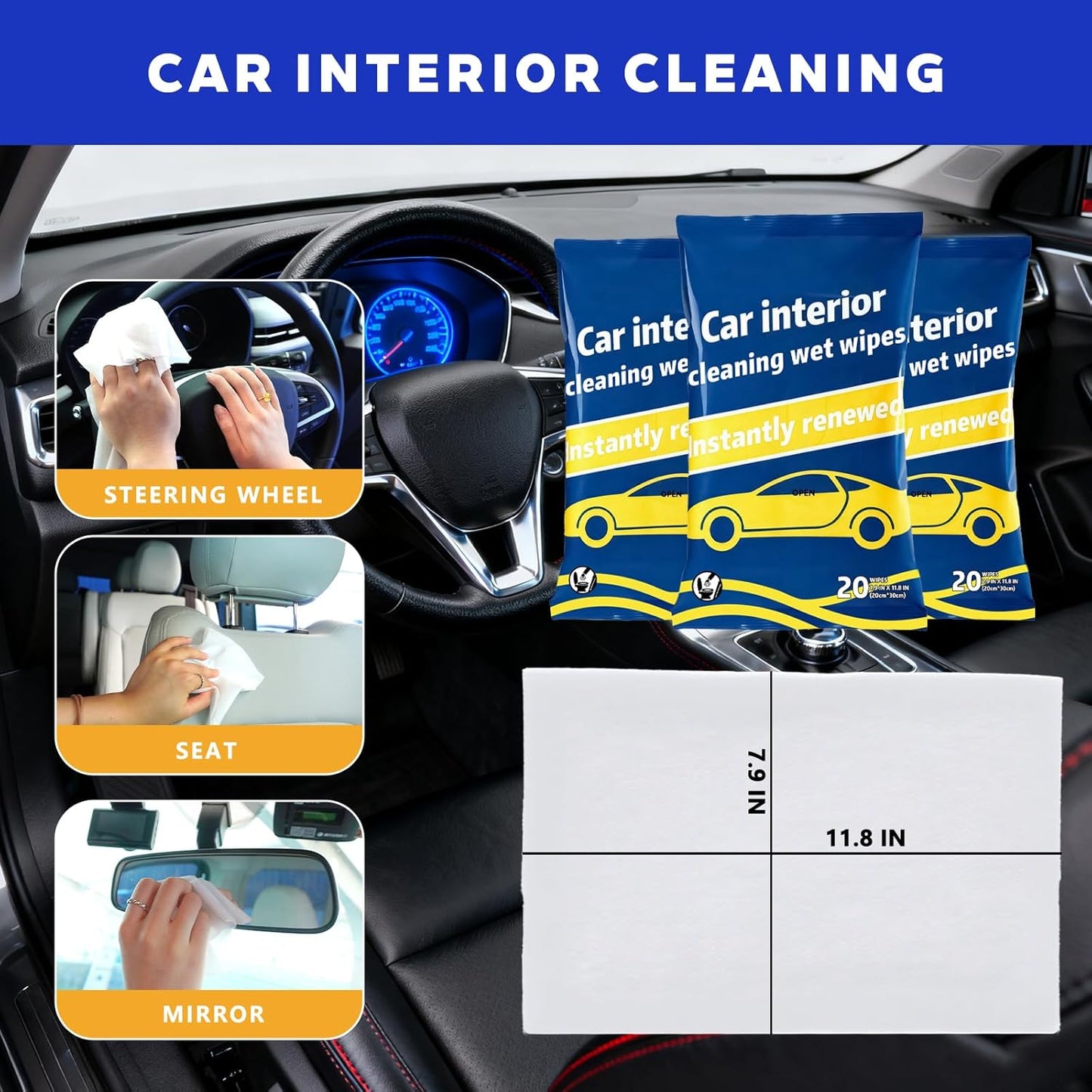 Dashboard Wipes, Car Interior Protectant, Car Protectant Wipes, Car Interior Cleaning Wet Wipes, 60 Count