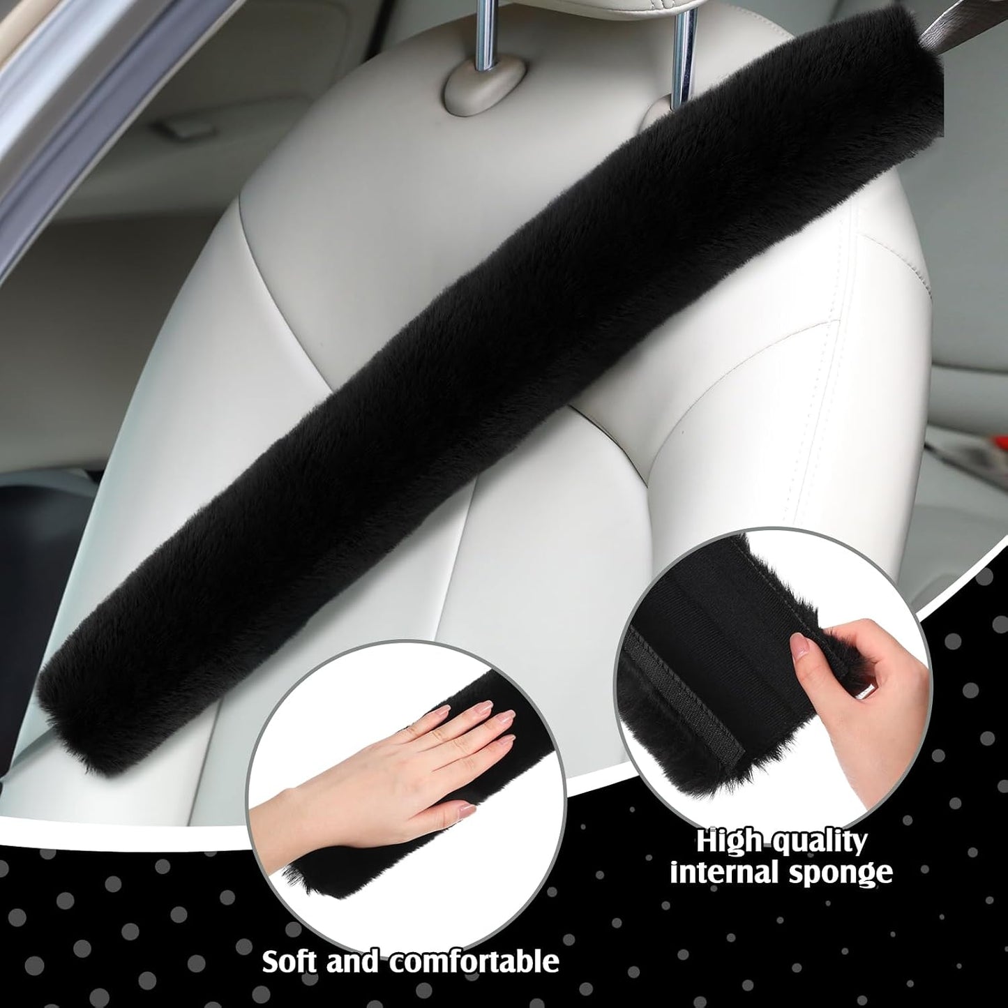 Boao 4 Pack Faux Sheepskin Car Seat Belt Pads Seatbelt Protector Soft Seat Belt Shoulder Strap Cover Comfort Harness Pad(Black, 9.9 Inch)