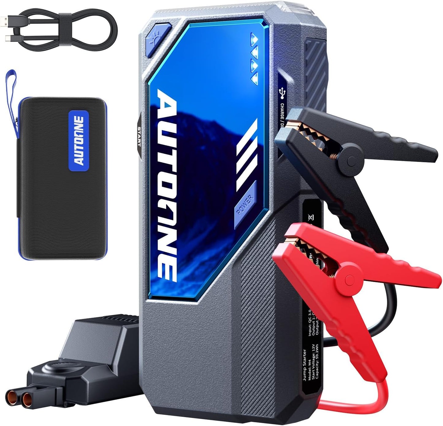 AUTOONE 6000A Car Battery Jump Starter Up to All Gas & 12L Diesel Engine, Car Battery Jumper Starter Portable 12V Jump Box with USB Output, Storage Case, LED Flashlight