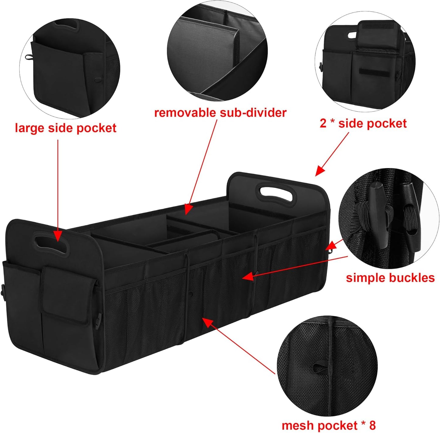 Femuar Car Trunk Organizer with Large Capacity Waterproof Car Accessories for Women & Men, Collapsible Trunk Organizer for Suv/Jeep/Sedan,Tools (Black, Standard)