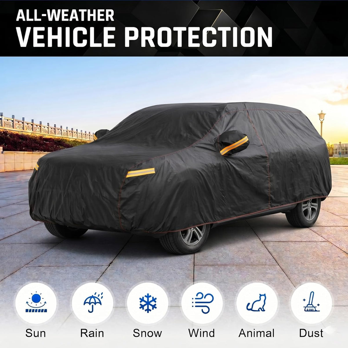 6 Layer Heavy Duty Car Cover Waterproof All Weather Protection with Cotton Liner, Full Exterior Outdoor Cover for Sun Rain Snow UV Protection, Fits Sedan 186-193 inchs