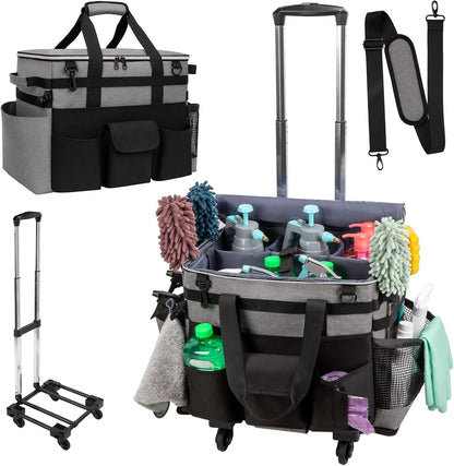 Wearable Large Cleaning Caddy Bag for Housekeeper, Clean Supply Organizer with Adjustable Shoulder, Waist & Handle Straps, Detailing Bag for Kitchen Supplies (Black)