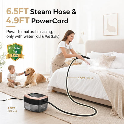 Steam Cleaner, 3 Level Adjustable Pressurized Steam Cleaner for Home, 15s Heat-Up Handheld Steamer for Cleaning, 1.9 Qt Tank Portable Steam Cleaner for Car, Home, Tile, Grout, Rose Gold