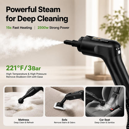 Handheld Steam Cleaner for Home, 2500W High Pressure Steam Cleaner for Car Detailing, 3 Steam Levels, 1600Ml Tank, High Heat Steamer for Bed Bugs, Couch, Furniture, Kitchen, Bathroom, Floors