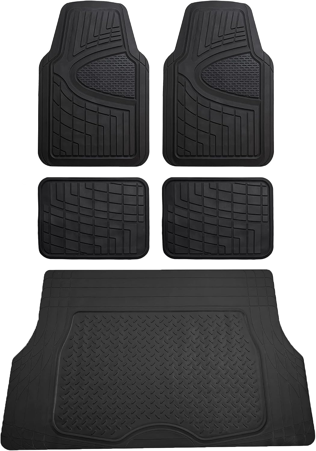 FH Group Automotive Floor Mats - Heavy-Duty Rubber Floor Mats for Cars, Universal Fit Full Set, Climaproof & Trimmable Floor Mats for Most Sedan, SUV, Truck, Black
