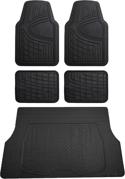 FH Group Automotive Floor Mats - Heavy-Duty Rubber Floor Mats for Cars, Universal Fit Full Set, Climaproof & Trimmable Floor Mats for Most Sedan, SUV, Truck, Black