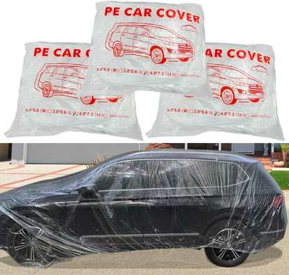 4 Packs Disposable Car Cover Clear Plastic Car Cover Universal Rain Dust Garage Cover with Elastic Band Medium (12 ft x 22 ft)