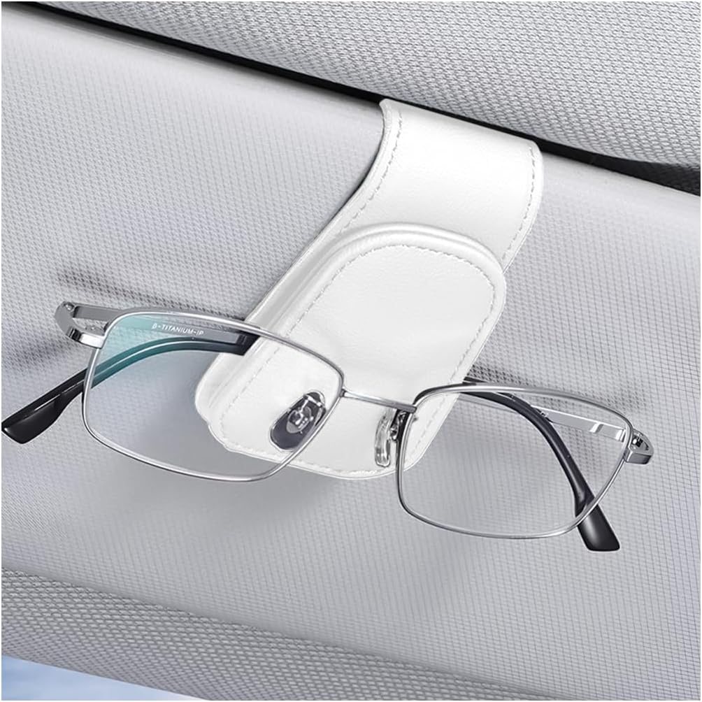 AICEL Sunglasses Holders for Car Sun Visor, Leather Eyeglasses Hanger Mounter, Magnetic Glasses Holder and Ticket Card Clip, Auto Interior Accessories Universal for SUV Pickup Truck