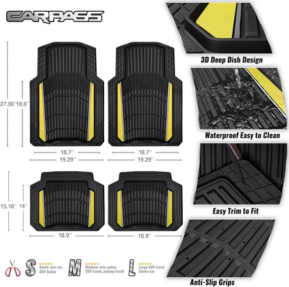 CAR PASS Heavy Duty Rubber Car Floor Mats, Deep Waterproof Car Floor Mats All Weather, Aluminum Film Floor Mats for Cars Non-Slip Universal Trim to Fit for SUVs Trucks Sedans Vans, Black Grey Metallic