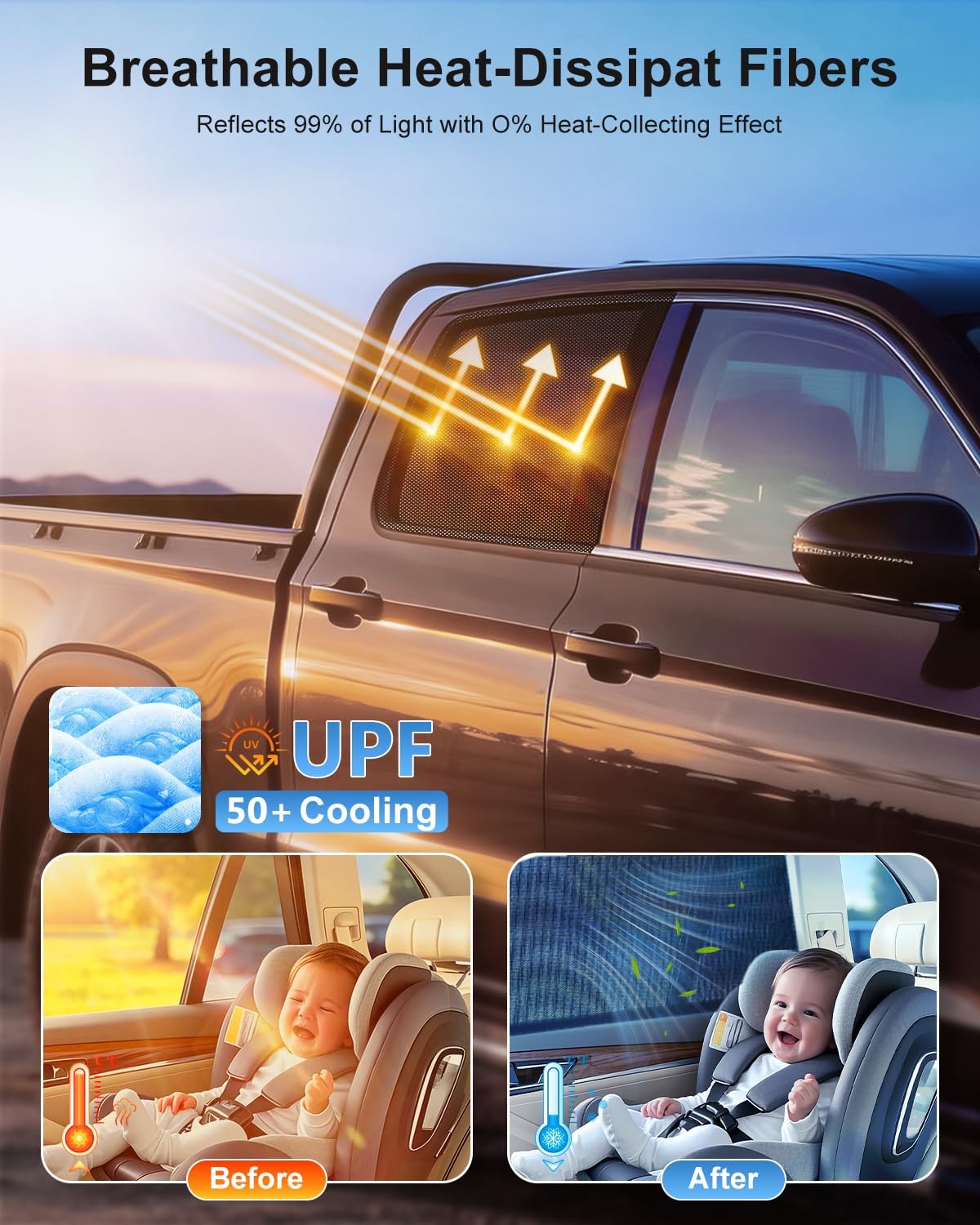 Car Window Shades(2 Pack)-Side Window Sun Shades, UV Protection Breathable Spandex Baby Window Covers, Universal Fit Most of Cars, Protect Privacy for Family-(27.2"x39.8"), Black