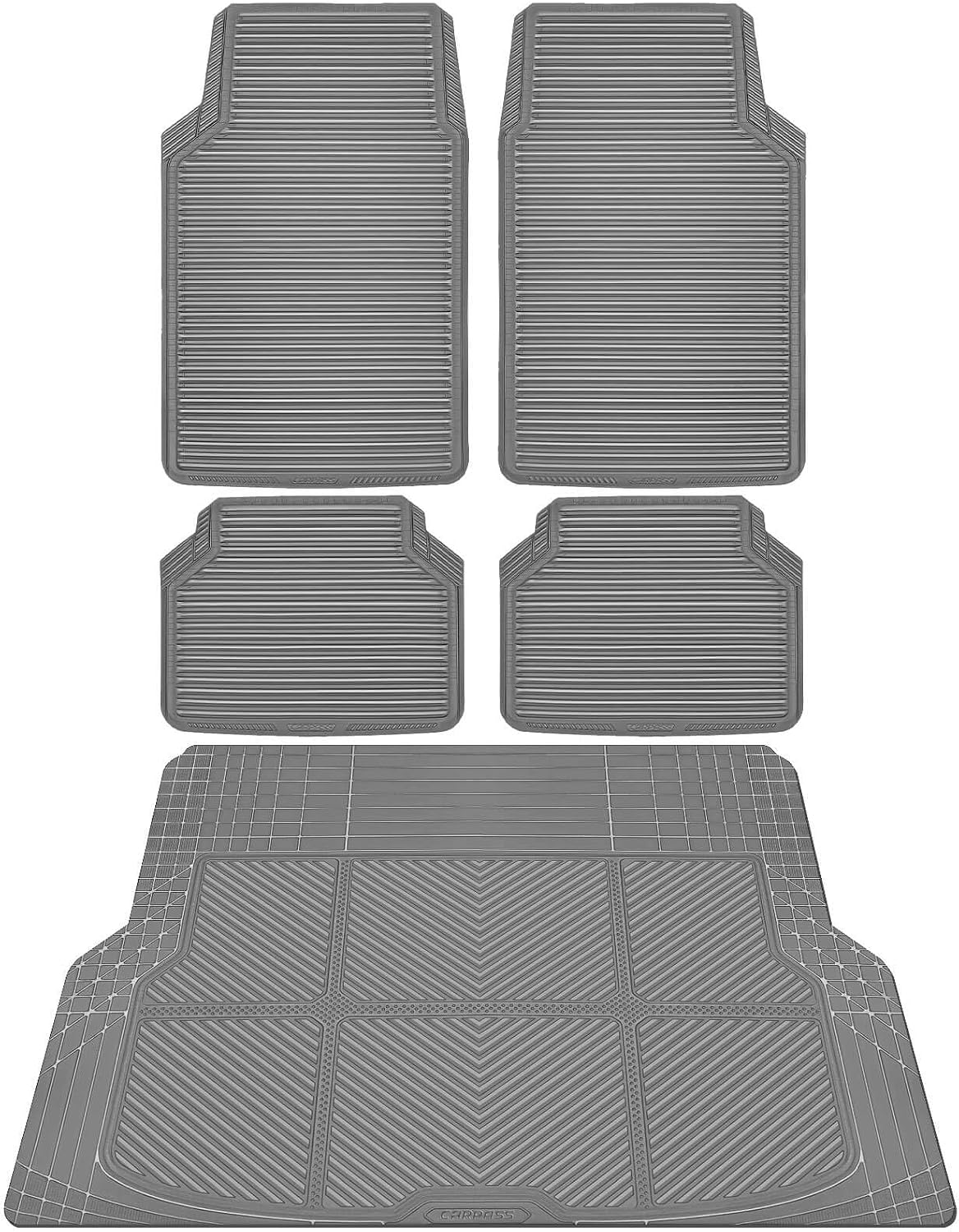 CAR PASS Rubber Floor Mats, All Weather Full Set 4-Piece, Waterproof Automotive Mats Trim to Fit Most Cars Sedans SUVs Vans, Heavy Duty Anti-Slip Easy Clean, All Black