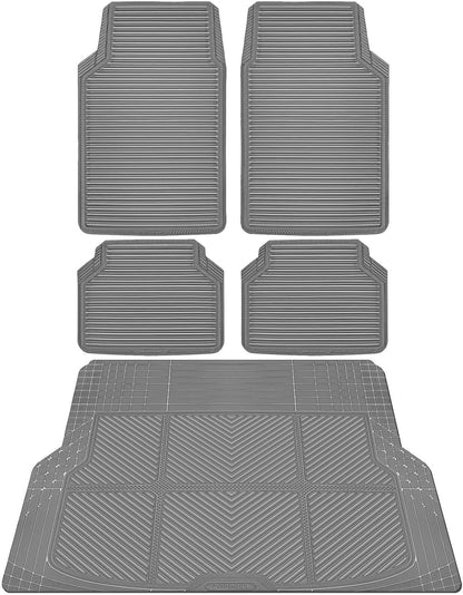 CAR PASS Rubber Floor Mats, All Weather Full Set 4-Piece, Waterproof Automotive Mats Trim to Fit Most Cars Sedans SUVs Vans, Heavy Duty Anti-Slip Easy Clean, All Black
