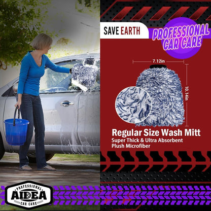 AIDEA Car Wash Mitt Microfiber, 1PK-Scratch-Free& Lint-Free, Premium Chenille Microfiber Mitt Car Wash Brush-Green Regular Size (7.12''X10.14'')