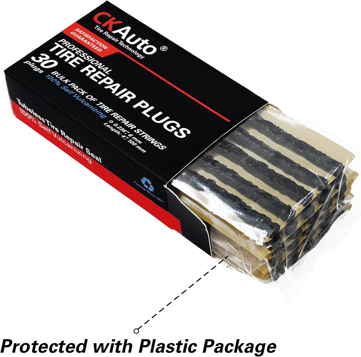 CKAuto 30pcs 4" Black Tire Repair Strings, Automotive Tool Tire Repair Plugs for Tubeless Off-Road Tires Car, Bike, ATV, UTV, Wheelbarrow, Mower