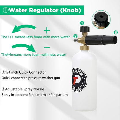 Tool Daily Short Pressure Washer Gun with Foam Cannon, 1/4 Inch Quick Connector, with 5 Pressure Washer Nozzle Tips, 1 Liter