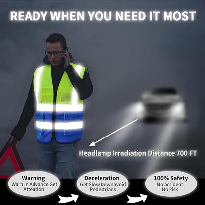 Reflective Mesh Safety Vest, Breathable Hi Vis Vest Construction Work with 5 Pockets and Zipper for Men Women