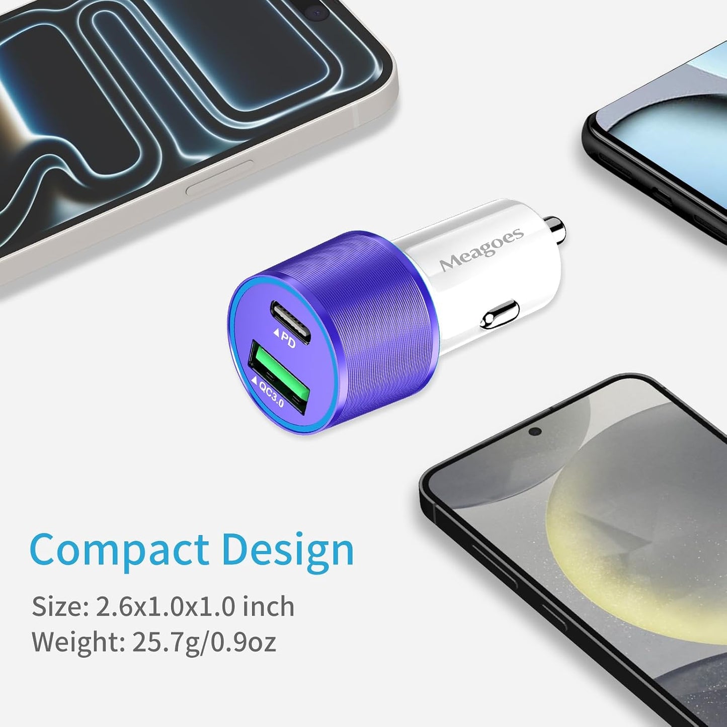 67.5W Car Charger USB C Super Fast Charging, 45W USBC & QC3.0 Port Plug for iPhone 17 Pro Max/Air/16/15/iPad, Samsung S26/S25 Android Cell Phone, Dual 12V Cigarette Lighter Adapter+ 3.3ft Type C Cable