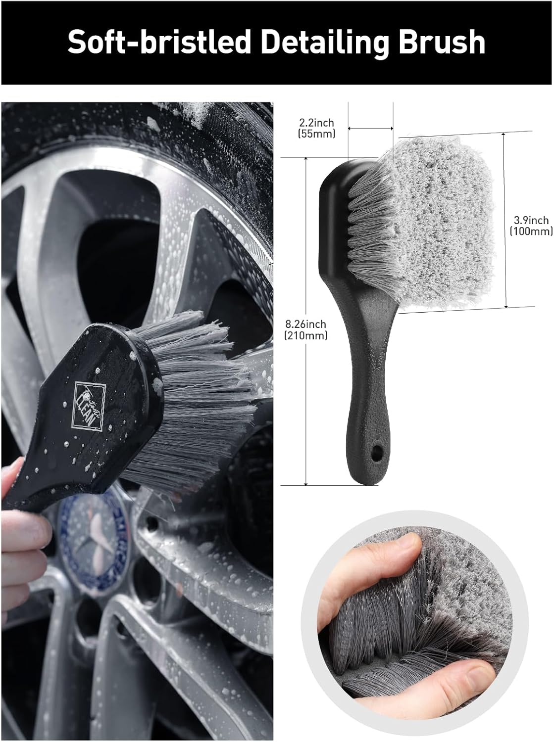 Fantasticlean 7PCS Car Wheel Brush Kit, Tire Brush for Car Owners & Auto Detailers, Soft-bristled Rim Brush, Flat Wheel Brush, Double-Ended Detailing Brush and Pads for Home Shop, Cars Trucks RVs