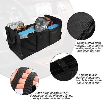 Car Trunk Organizer, Portable Foldable Waterproof Auto Storage Bag with 3 Compartments, Collapsible Cargo Trunk Groceries Organizer, Car Accessories Universal for SUV, Truck, Van, Sedan (Black2)