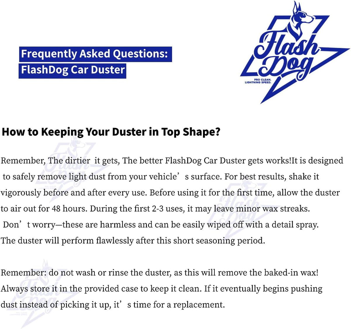 Flash Dog Car Duster Exterior with Car Duster Interior Wax Cotton Hair Scratch Free Cleaning for Cars, SUVs, Trucks | Waterless Dust Remover & Detailing Brushes Set with Storage