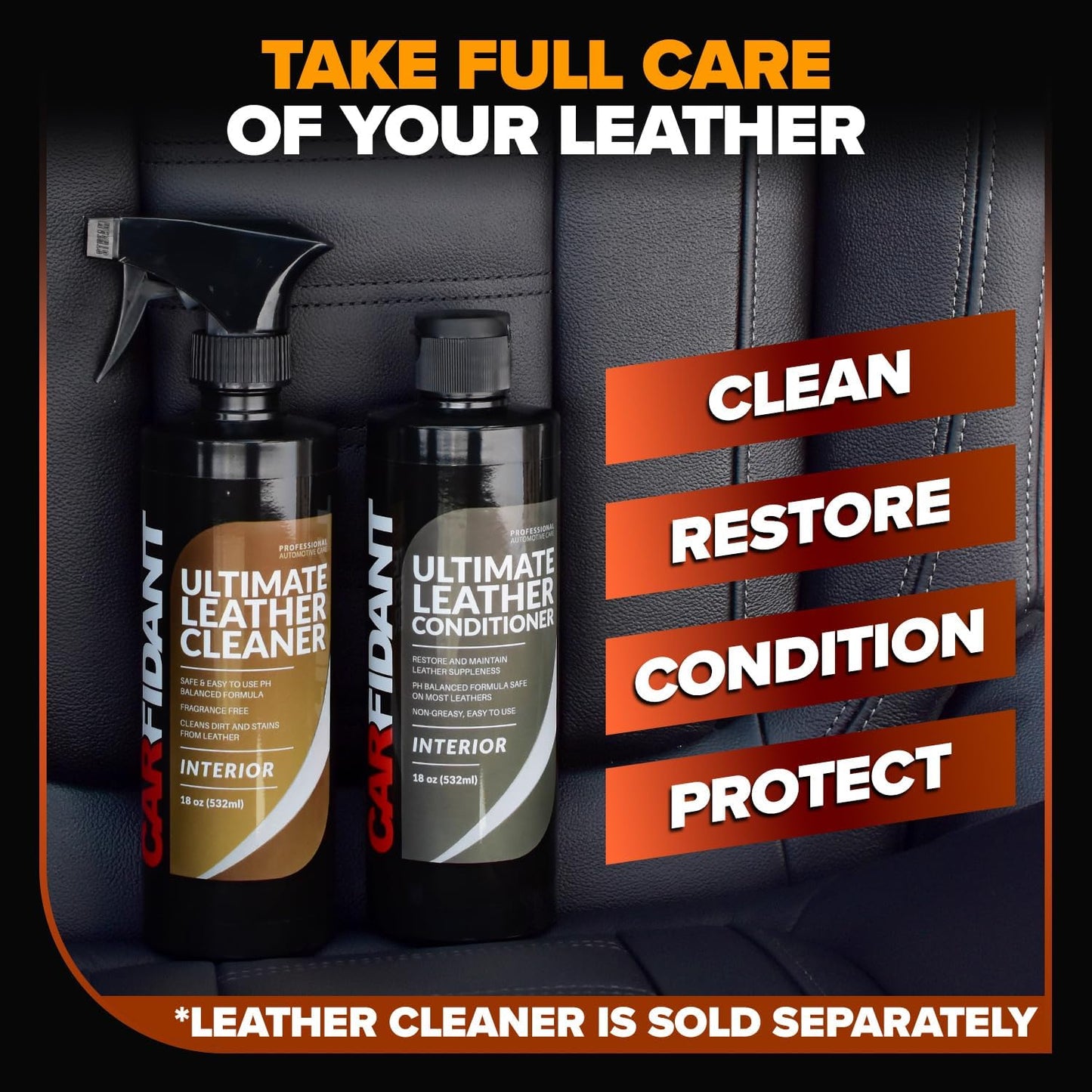 Leather Couch Conditioner & Restorer - Full Leather Restore & Conditioning Kit with Applicator Pad for Car Seats, Couch, Furniture, Shoe, Sofa, Bag & Purses - 18 fl. oz.