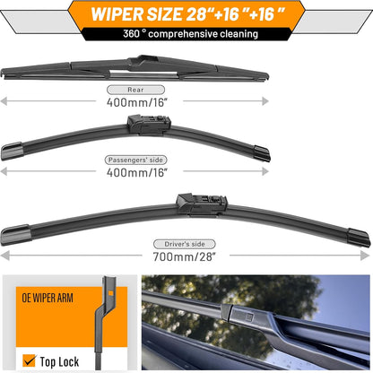 AUTOBOO 3-Pack Windshield Wiper Blades for Subaru Outback 2020-2025, Original Equipment Replacement 26"+18" Front and 16" Rear, All-Weather Performance, Easy One-Click Install