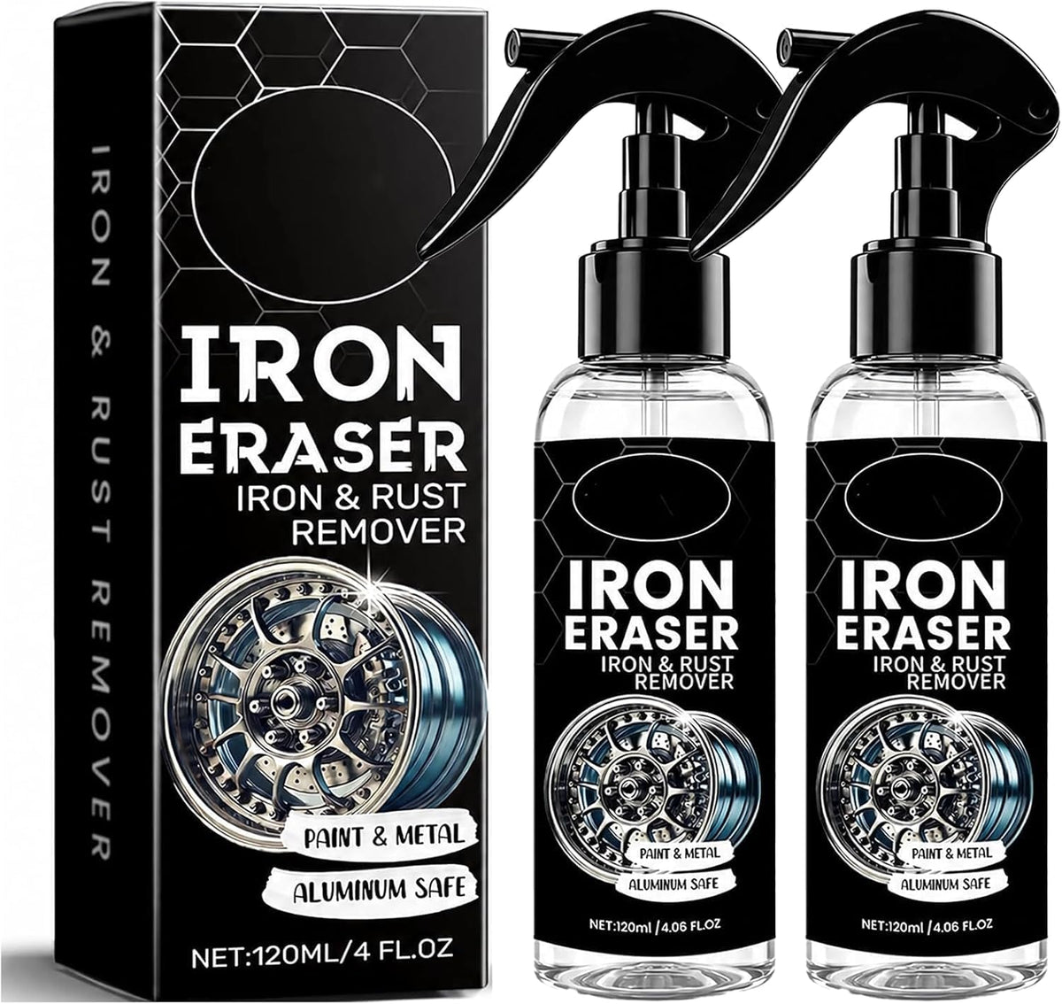 Iron Eraser Rust Remover Spray - 2026 Powerful Car Rust Remover - Fast Acting Rust Iron and Rust Remover - Professional Iron Powder Remover Cleaner for Automotive Wheels Paint Metal Surface (1PC)