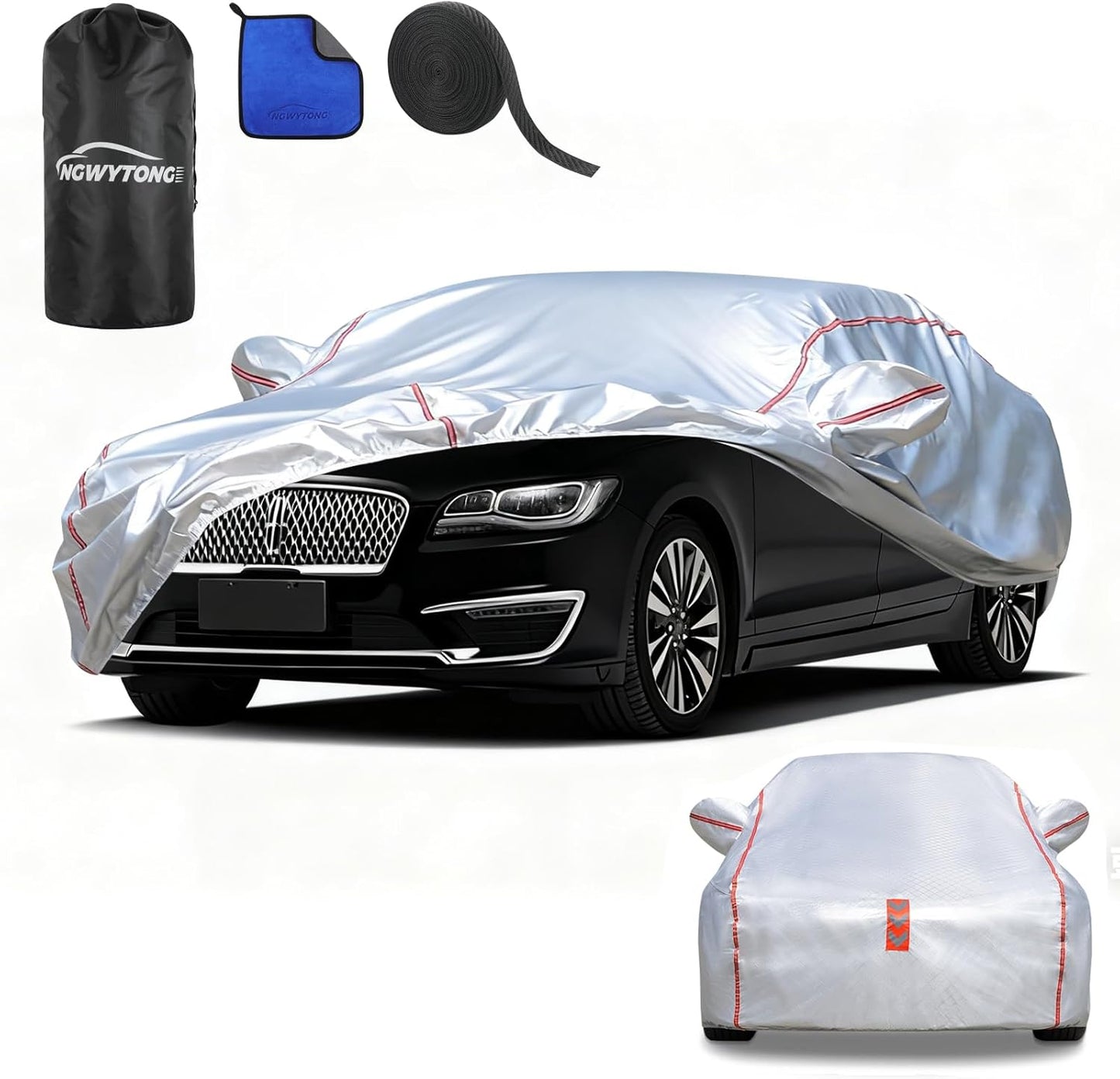 Car Cover for Sedan, Waterproof All Weather Heavy Duty, 360° Underbody Wrap Windproof Design, Quick Install Outdoor Vehicle Cover, Fits 186-193 in