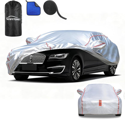 Car Cover for Sedan, Waterproof All Weather Heavy Duty, 360° Underbody Wrap Windproof Design, Quick Install Outdoor Vehicle Cover, Fits 186-193 in