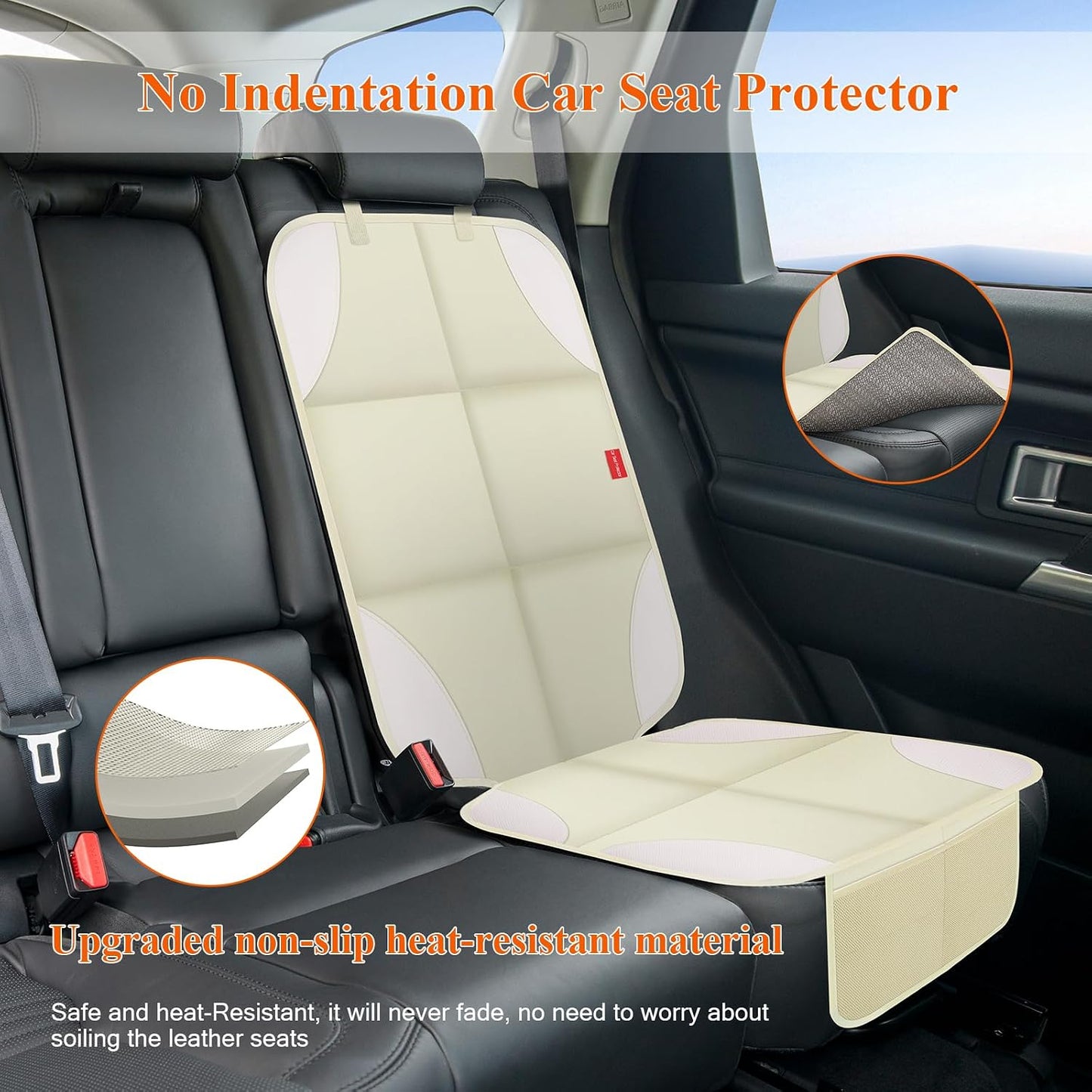Car Seat Protector for Child Car Seat, 600D Fabric Safe Car Seat Cover with Upgraded Non-Slip Backing, Waterproof Seat Protector Under Baby Car Seat with Thick Padding for Car Back Front Seat