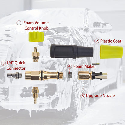 M MINGLE High Pressure Washer Gun with Foam Cannon, Foam Cannon Dual Connector Accessory, Car Wash Foam Gun Kit 1/4 Inch Quick Connector, 5 Pressure Washer Nozzle Tips