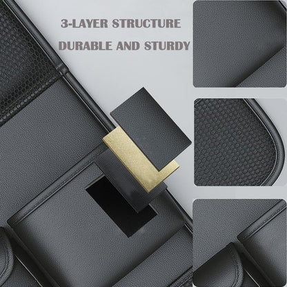 2 Pack Leather Car Backseat Organizer with Foldable Table Tray, Universal Car Seat Back Protector Kick Mat with Touchscreen Tablet Holder, Storage Pockets, Cup Holders & Tissue Holder, Black