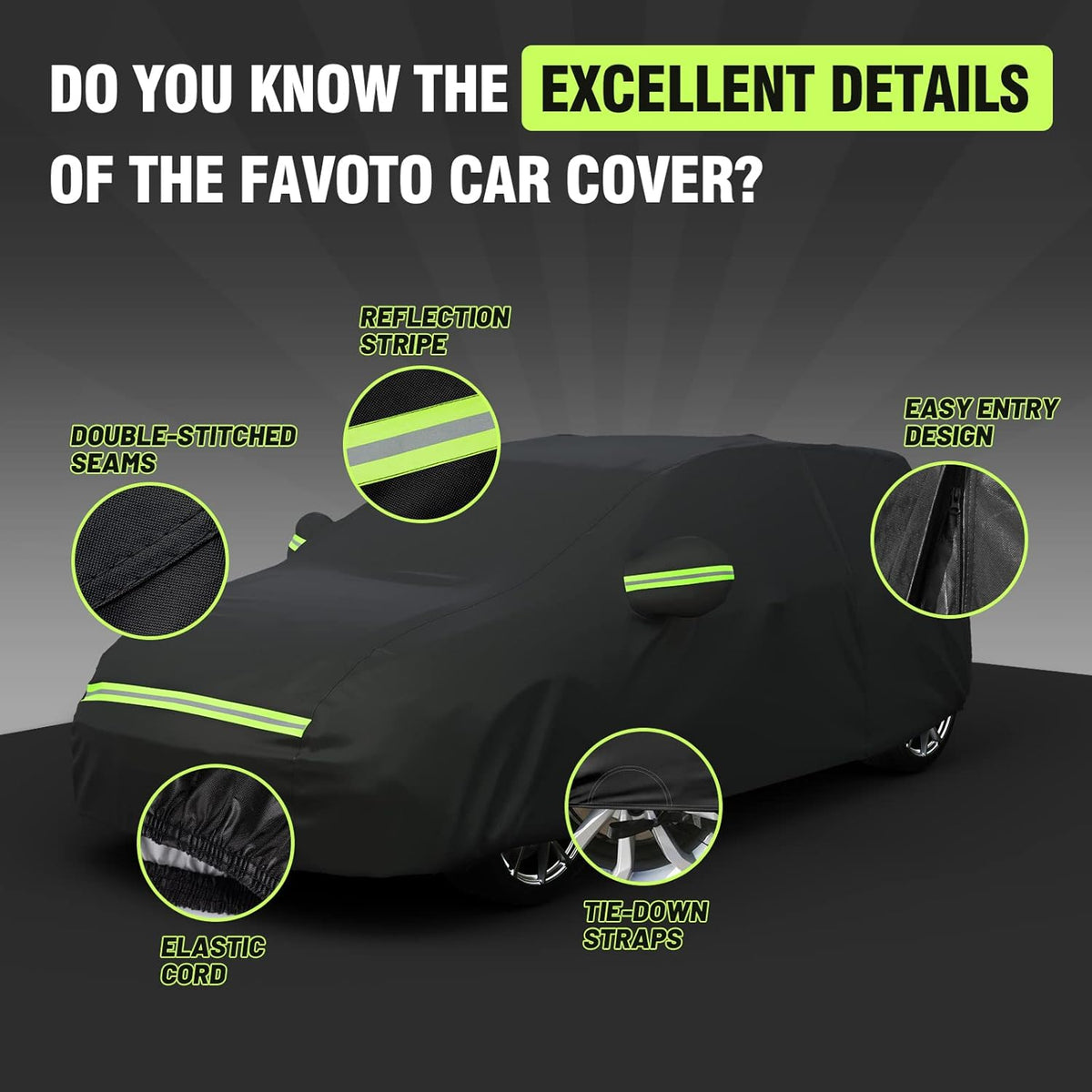 Favoto SUV Car Cover Waterproof All Weather 6 Layers Heavy Duty Car Cover for Automobiles Rain Sun Snow UV Protection with Inner Cotton Car Cover Outdoor Universal Fit for SUV (188-198 inch) Silver