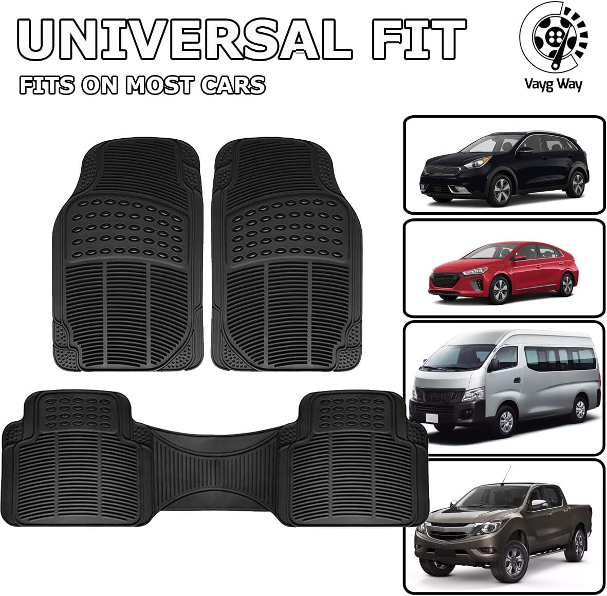 VaygWay Heavy Duty Cargo Liner Trunk Floor Mat – All Weather Trunk Protection Floor Mat - Black Rubber Trimmable Durable Cargo Auto Mat – Universal Fit Car SUV Truck Auto