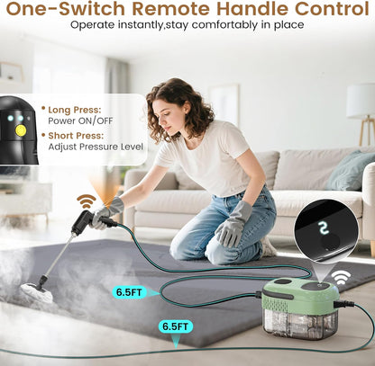 Pressurized Steam Cleaner, 3-Level Adjustable Handheld Steamer Cleaning for Home, 15s Fast Heat-Up & 47.3oz Tank, 2500W Multi-Surface Portable Steamer for Floor/Grout/Car/Kitchen & Bathroom