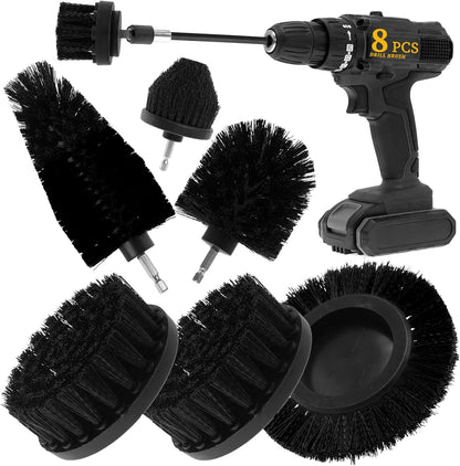 8 Pcs Drill Brush Attachment Set, Power Cleaning Scrub Brush Kit with Extend Long Attachment, All Purpose Drill Scrub Brushes for Car, Grout, Floor, Tub, Bathroom and Kitchen (Yellow)