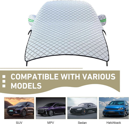 Car Cover Waterproof All Weather, Outdoor Hood Protection, Foldable Protective Shield with Windproof Fixed Strap, Universal Car Snow Cover (Silver)
