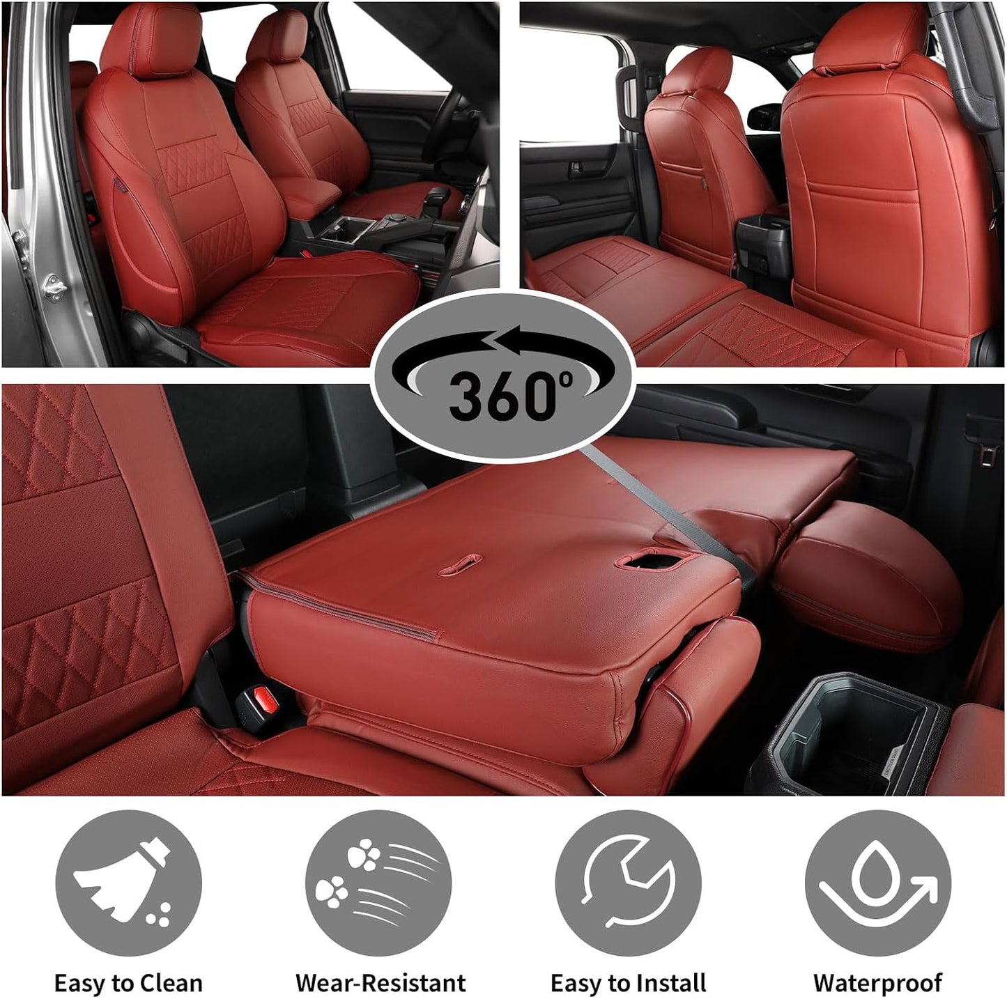 EKR Tacoma Car Seat Covers Custom Fit for Toyota Tacoma (Petrol) 2024 2025 2026 DoubleCab/CrewCab SR/SR5/TRD Sport/TRD Off-Road/Limited -Truck Seat Covers Full Set,Faux Leather(Black)
