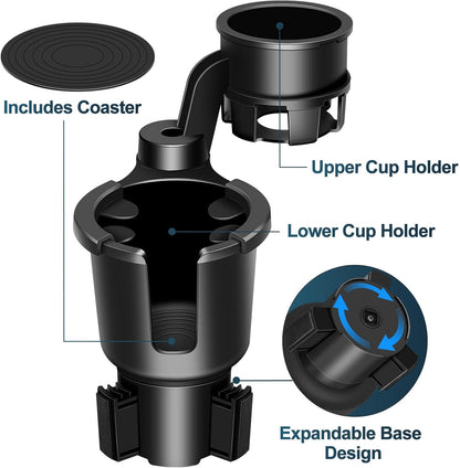JPart Car Cup Holder Expander, Cup Holder Expander, Cupholder Expander with Adjustable Extension Base and 360° Rotation Design, Fits Mugs, Cups, Large Water Bottles in 2.9"-3.8" (10-46oz), Black
