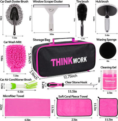 THINKWORK Car Cleaning Kit, Car Detailing Kit Interior Cleaner with High Power Handheld Vacuum, 10Pcs Detailing Brush and Storage Bag, Gray Auto Interior Cleaning Kit for Men