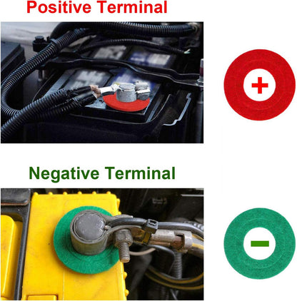 TKDMR Battery Terminal Cleaners (2 pcs),12 pcs Battery Terminal Anti-Corrosion Fiber Washers (6 Red & 6 Green) for Car Marine Battery